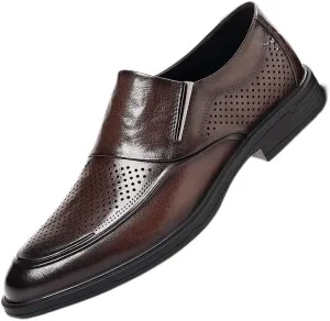 HOOENG Dress Oxford Formal Shoes for Men Slip On Round Toe Vegan Leather Breathable Shoes Anti-Slip Low Top Rubber Sole Non Slip Block Heel Working (Color : Brown, Size : 9)