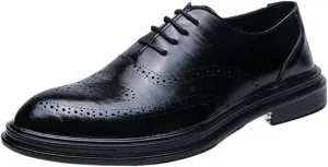 HOOENG Formal Shoes for Men Lace Up Brogue Embossed Breathable Shoes Vegan Leather Anti-Slip Low Top Non Slip Classic (Color : Black, Size : 9)
