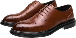HOOENG Formal Shoes for Men Lace Up Brogue Embossed Breathable Shoes Vegan Leather Anti-Slip Low Top Non Slip Classic (Color : Brown, Size : 8)