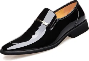 HOOENG Oxford Shoes for Men Slip On Round Toe Shiny Vegan Leather Rubber Sole Low Top Slip Resistant Walking
