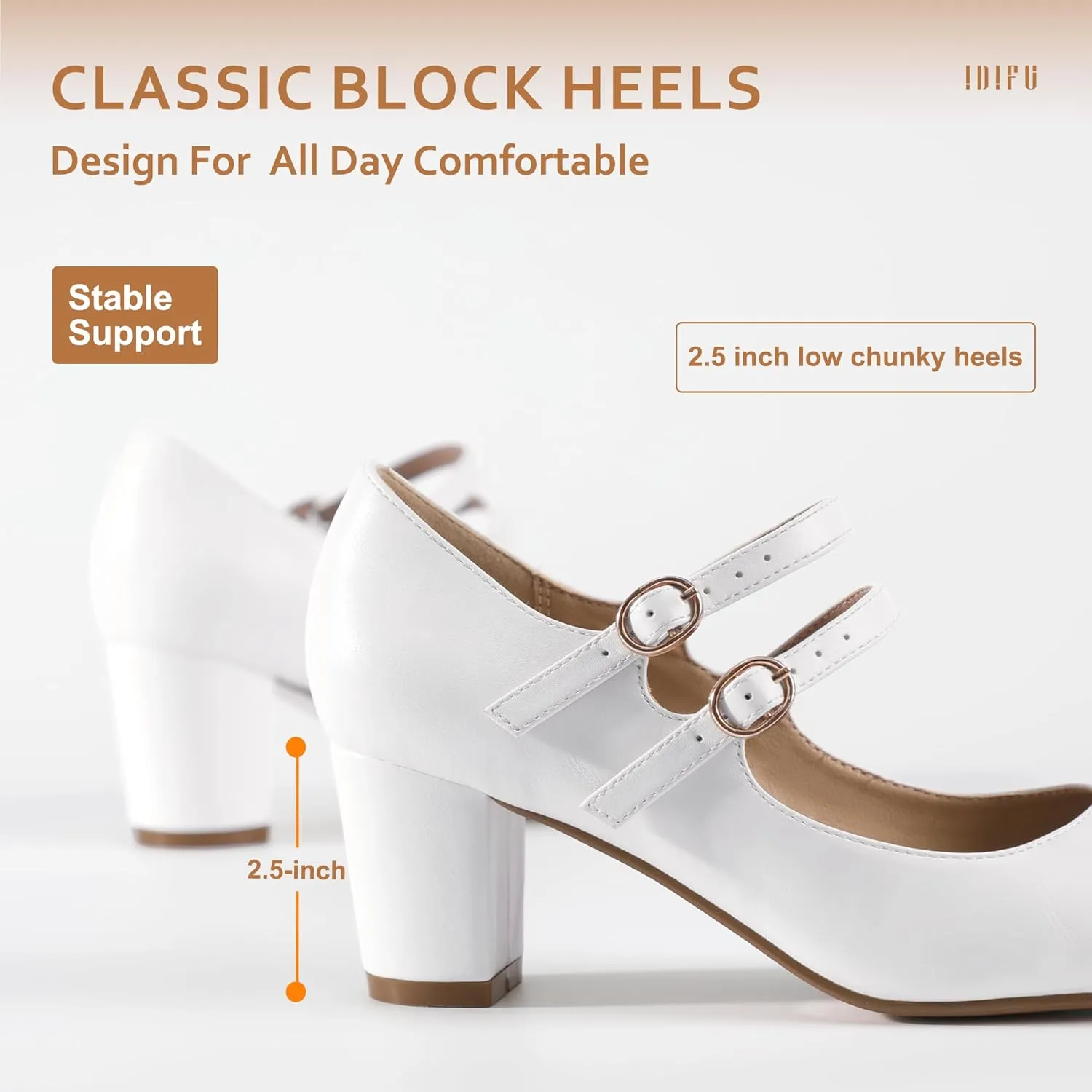 IDIFU Women's Dress Shoes for Women Pumps Mary Jane Heels Low Block Round Closed Toe Wedding Office Work