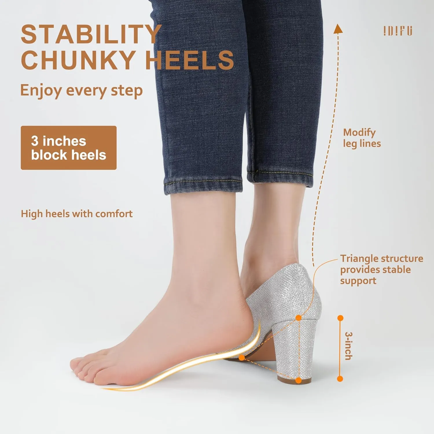 IDIFU Women's Sherry Dress Low Block Chunky Heels Pumps Closed Round Toe Shoes for Wedding Office Evening