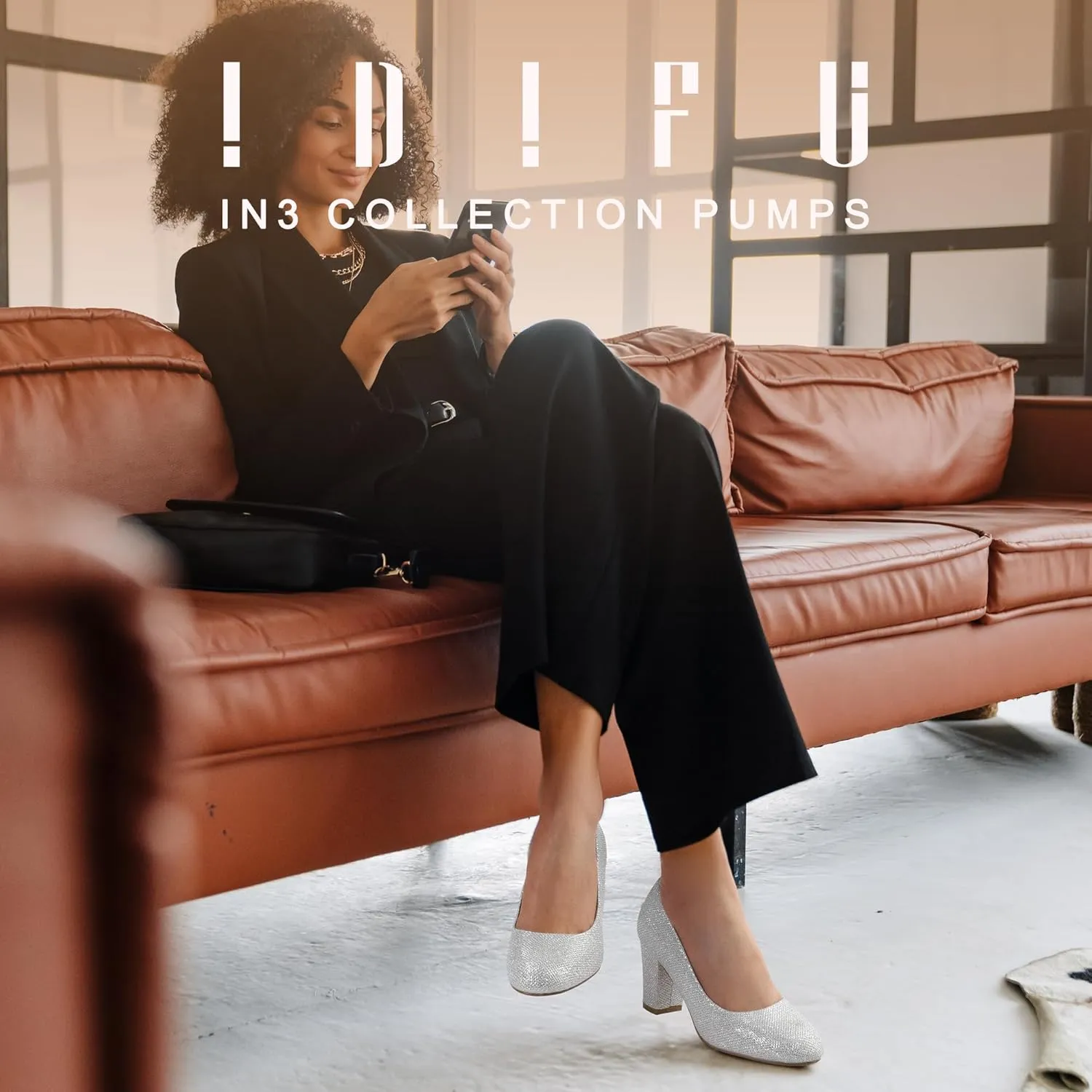 IDIFU Women's Sherry Dress Low Block Chunky Heels Pumps Closed Round Toe Shoes for Wedding Office Evening