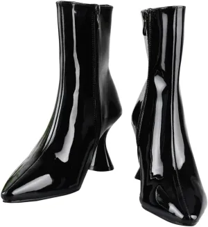 iiniim Women's Wetlook Faux Leather Waterproof Boots Shoes Kitten Heel Pointed Toe Zipper Ankle Boots