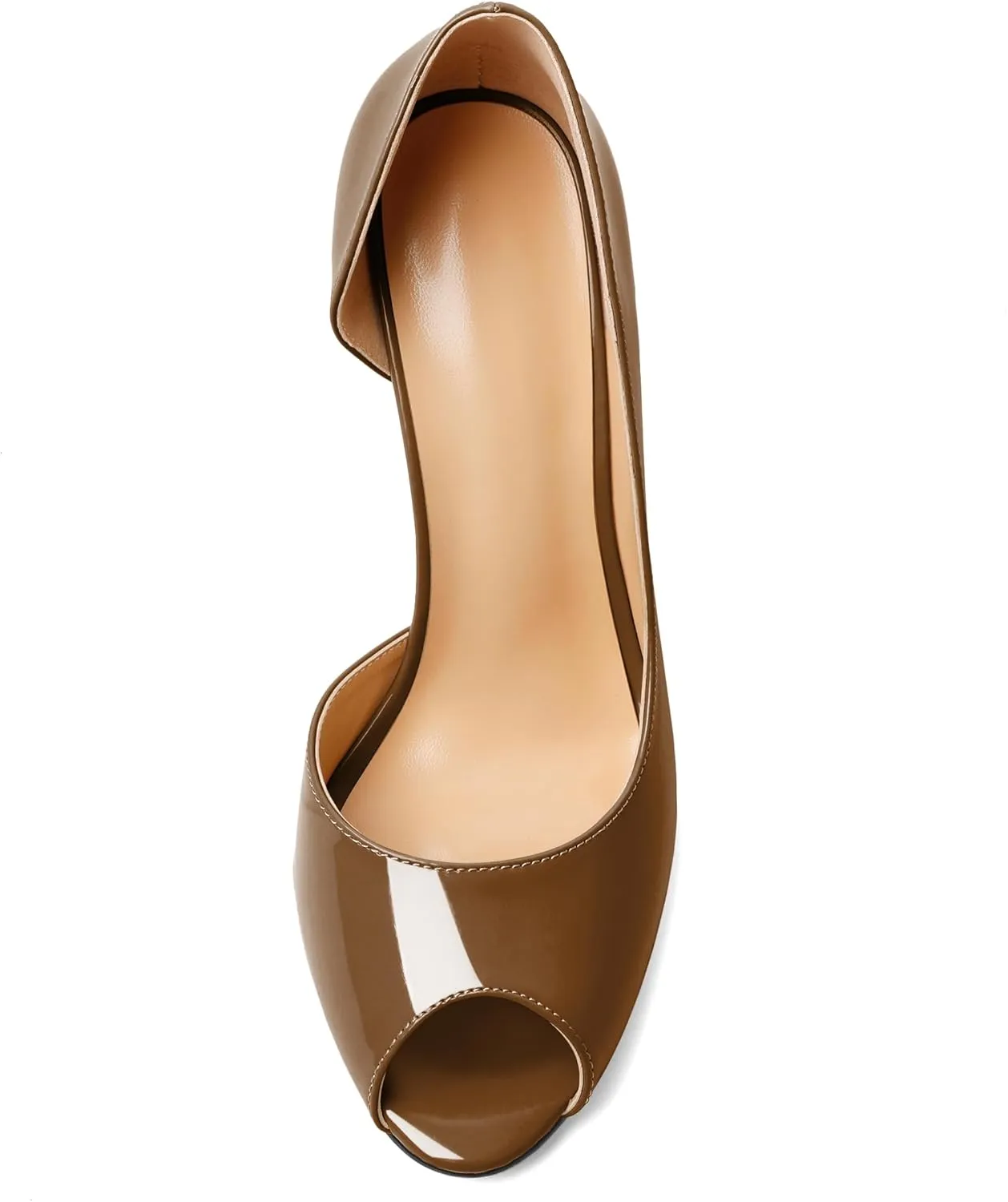 Joseywade Peep Toe High Heels for Women Stiletto Heel Pumps Slip-On Open Toe 4 Inch Flare Heel Dress Shoes