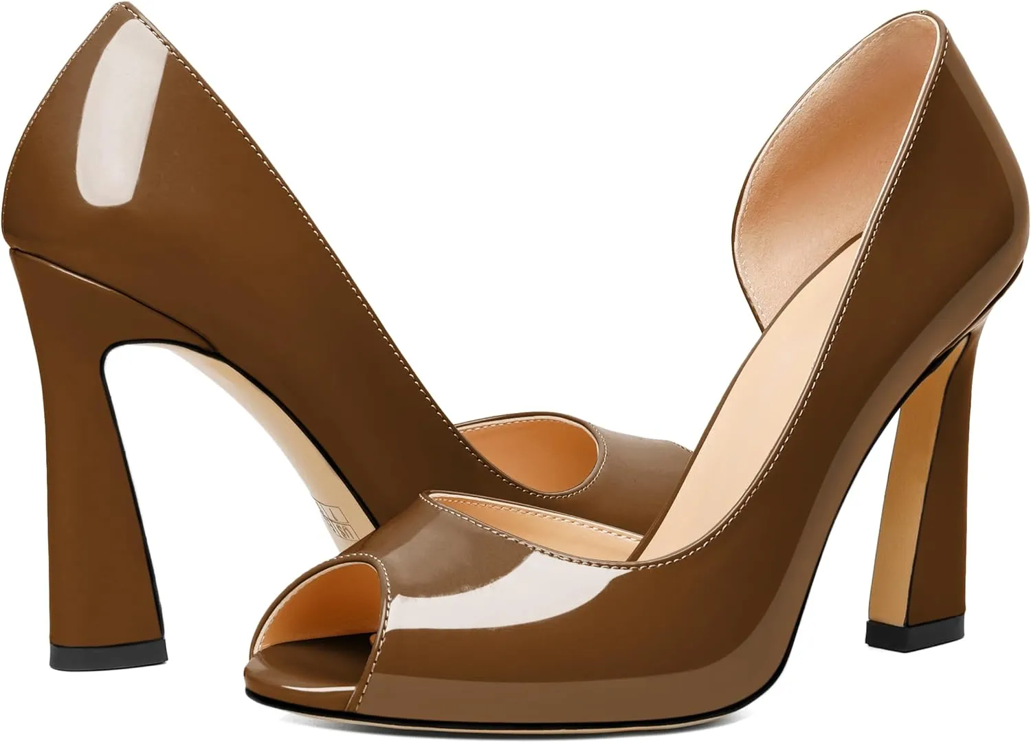 Joseywade Peep Toe High Heels for Women Stiletto Heel Pumps Slip-On Open Toe 4 Inch Flare Heel Dress Shoes