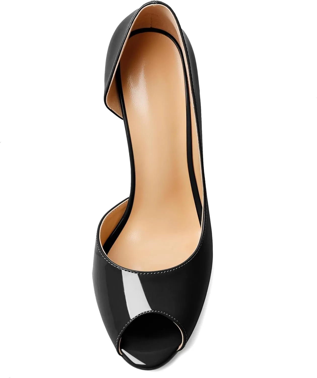 Joseywade Peep Toe High Heels for Women Stiletto Heel Pumps Slip-On Open Toe 4 Inch Flare Heel Dress Shoes