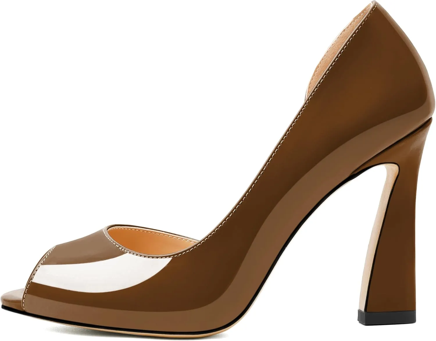 Joseywade Peep Toe High Heels for Women Stiletto Heel Pumps Slip-On Open Toe 4 Inch Flare Heel Dress Shoes