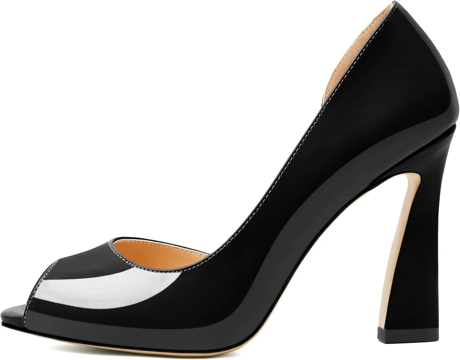 Joseywade Peep Toe High Heels for Women Stiletto Heel Pumps Slip-On Open Toe 4 Inch Flare Heel Dress Shoes