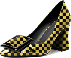 Joseywade Womens Chunky Heels High Block Heel Round Closed Toe Pumps Slip-on 3.5" Dress Shoes