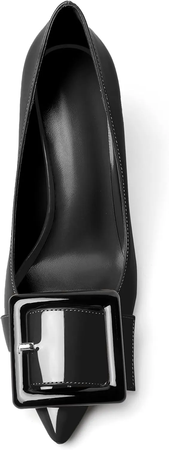 Joseywade Womens Chunky Heels High Block Heel Round Closed Toe Pumps Slip-on 3.5" Dress Shoes