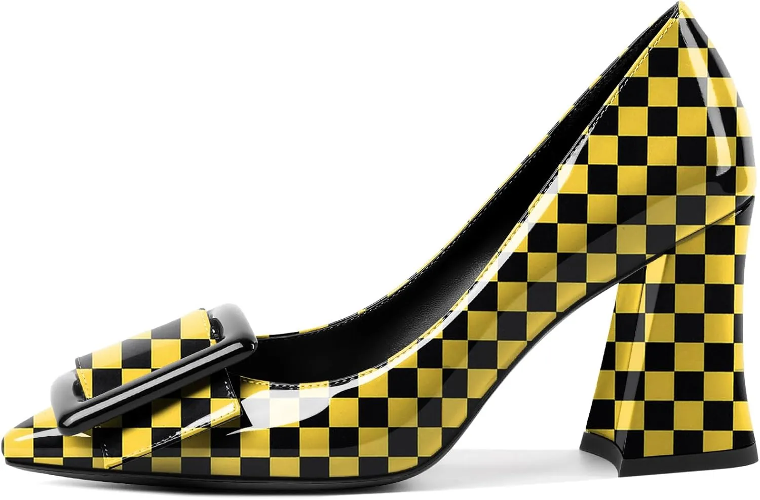 Joseywade Womens Chunky Heels High Block Heel Round Closed Toe Pumps Slip-on 3.5" Dress Shoes