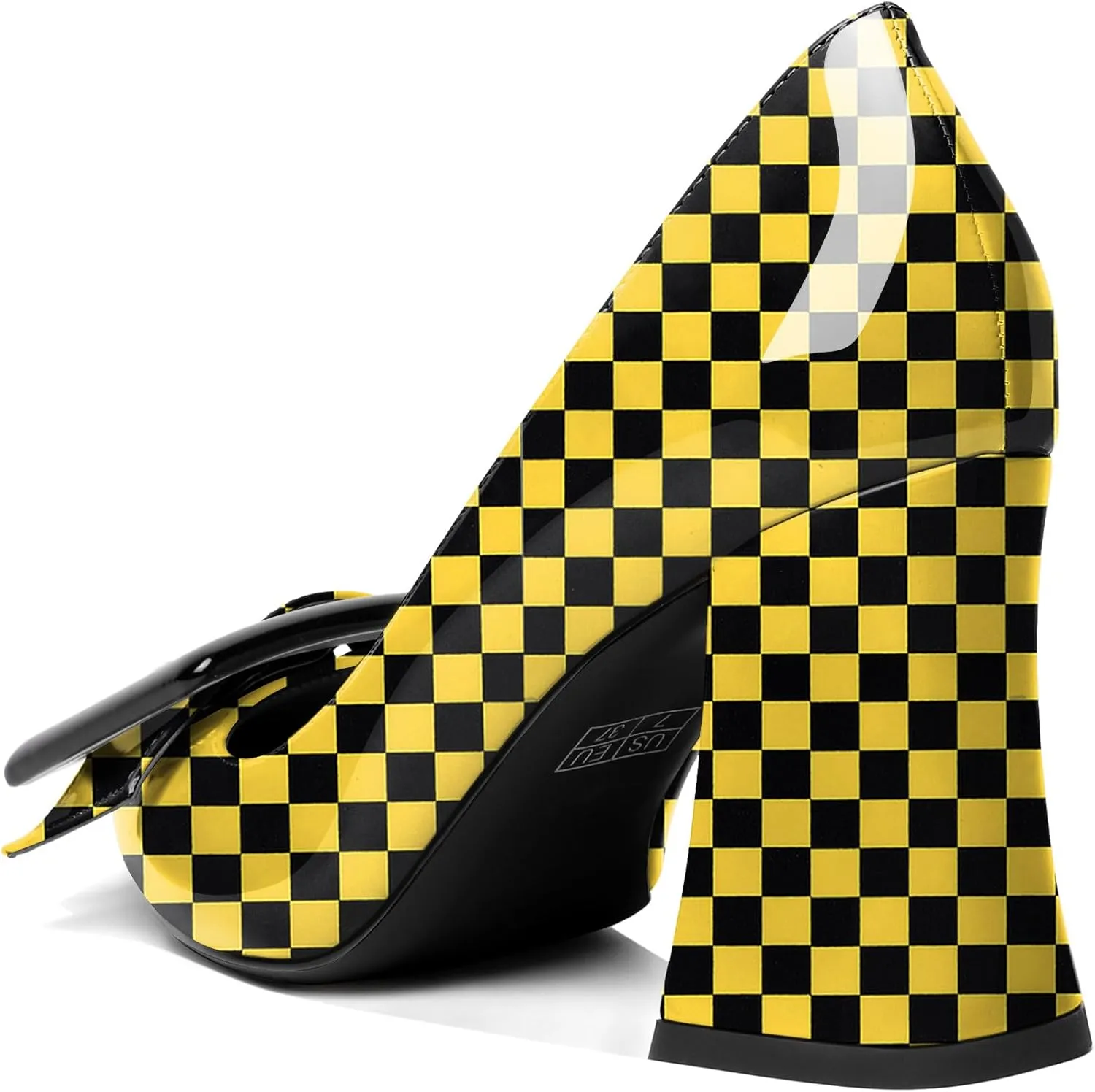 Joseywade Womens Chunky Heels High Block Heel Round Closed Toe Pumps Slip-on 3.5" Dress Shoes