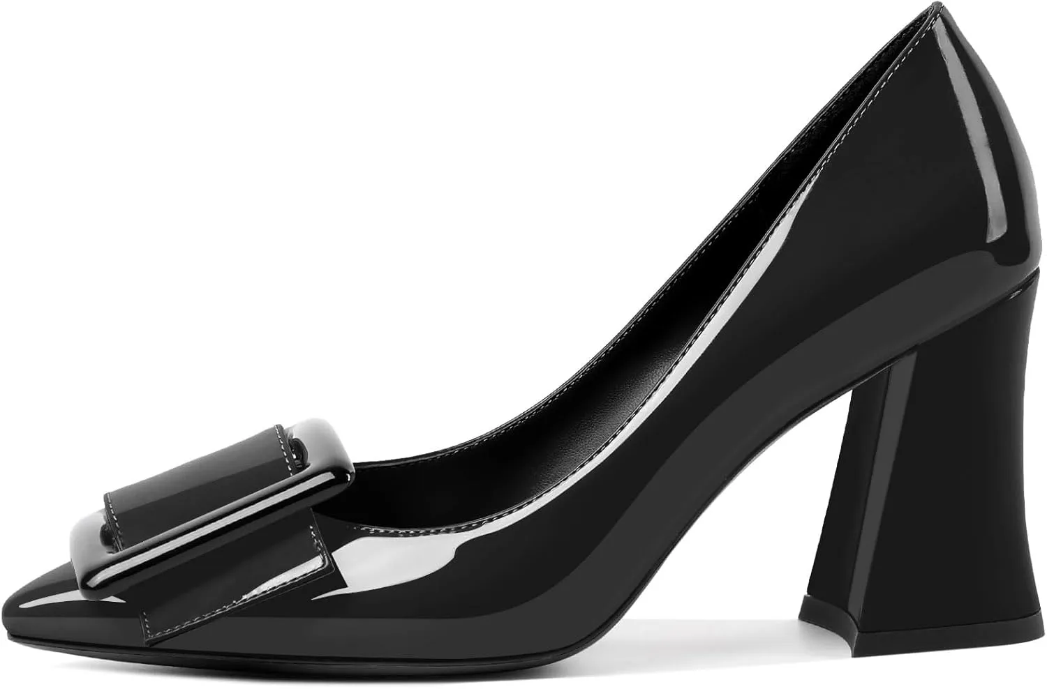 Joseywade Womens Chunky Heels High Block Heel Round Closed Toe Pumps Slip-on 3.5" Dress Shoes