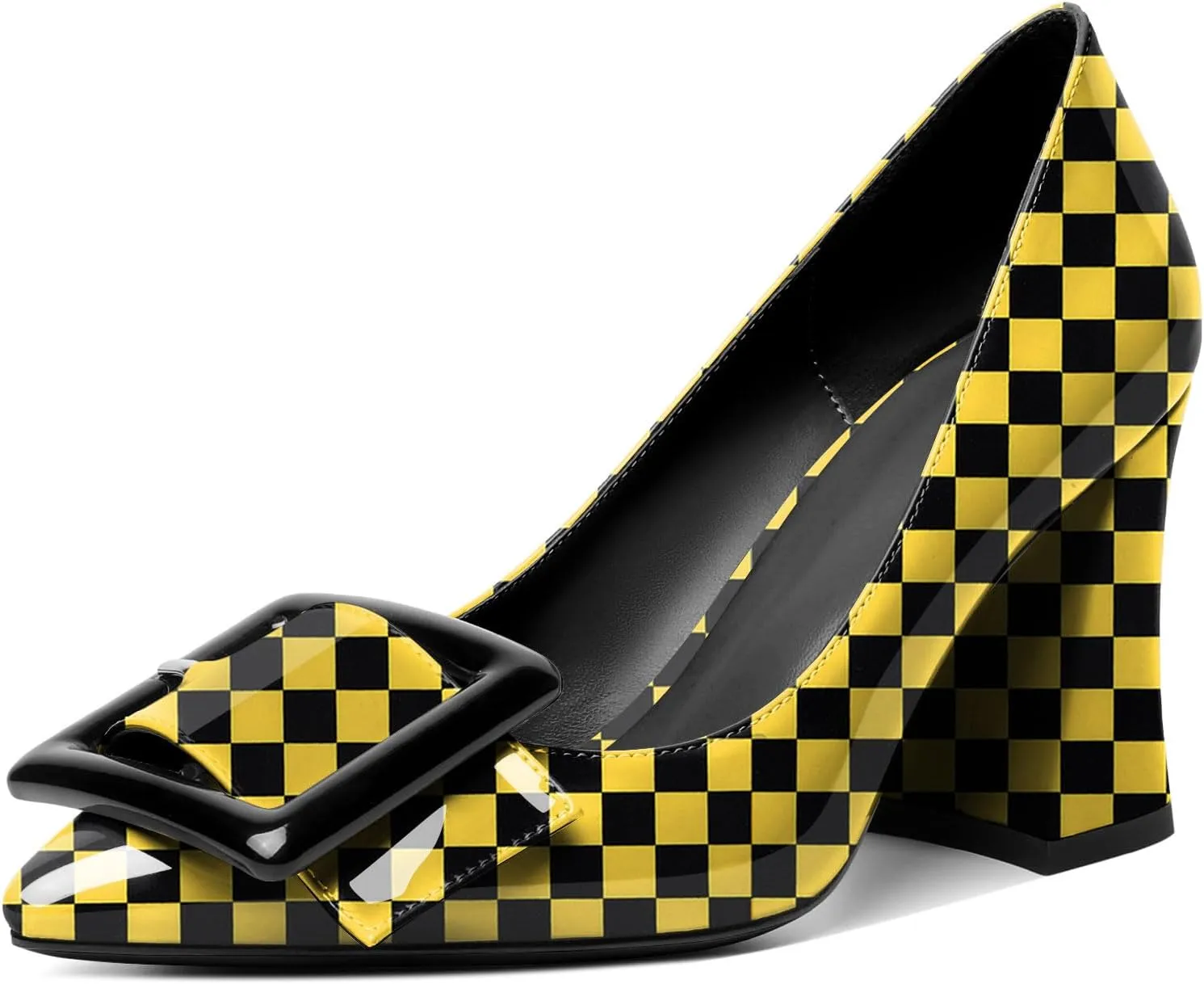 Joseywade Womens Chunky Heels High Block Heel Round Closed Toe Pumps Slip-on 3.5" Dress Shoes