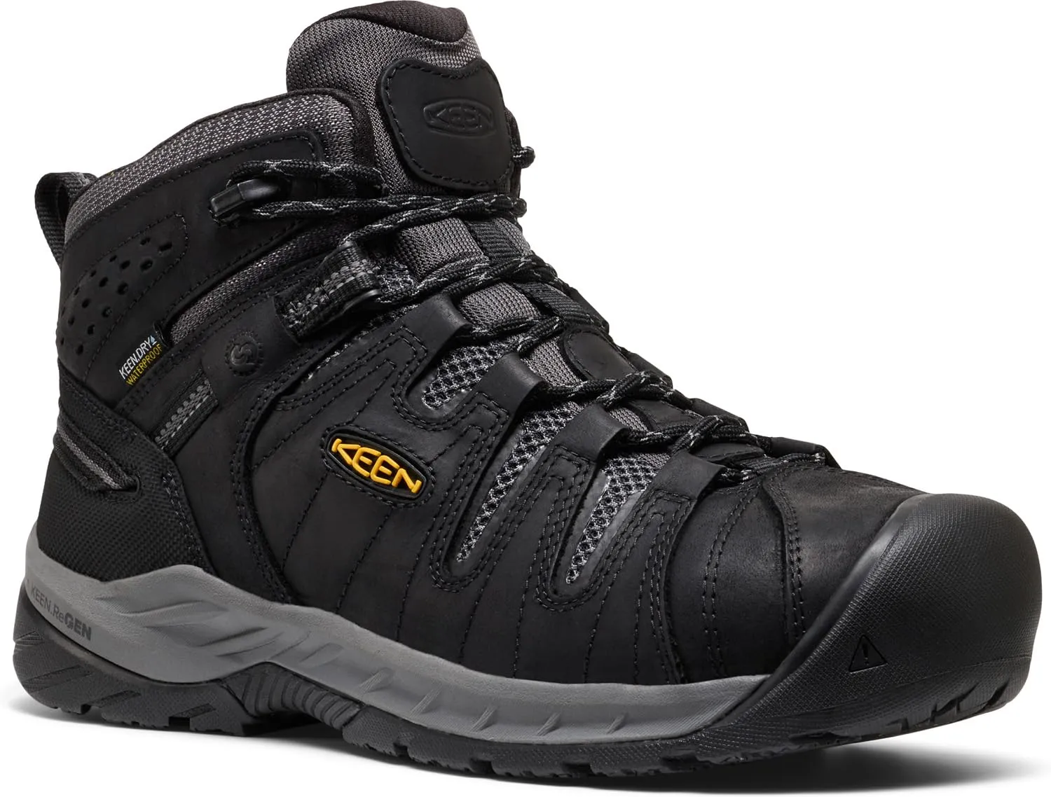 KEEN Utility Men's Flint 2 VersaTREAD Non Slip Mid Height Steel Toe Waterproof Work Boots, Black/Dark Shadow, 10.5 Wide