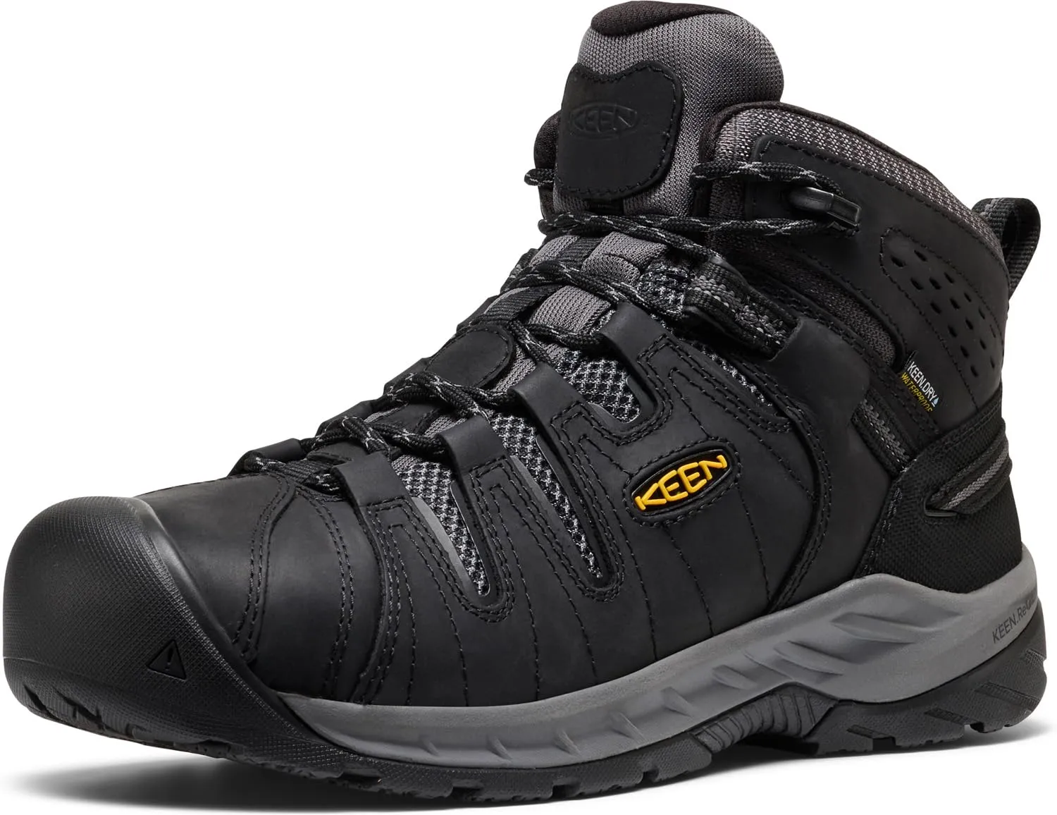 KEEN Utility Men's Flint 2 VersaTREAD Non Slip Mid Height Steel Toe Waterproof Work Boots, Black/Dark Shadow, 10.5 Wide