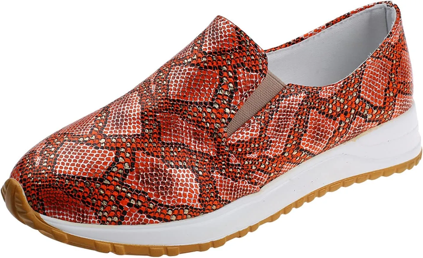 Ladies Fashion Print Leather Comfortable Thick Soled Casual Sports Shoes Flat Tennis Shoes (Brown, 9)