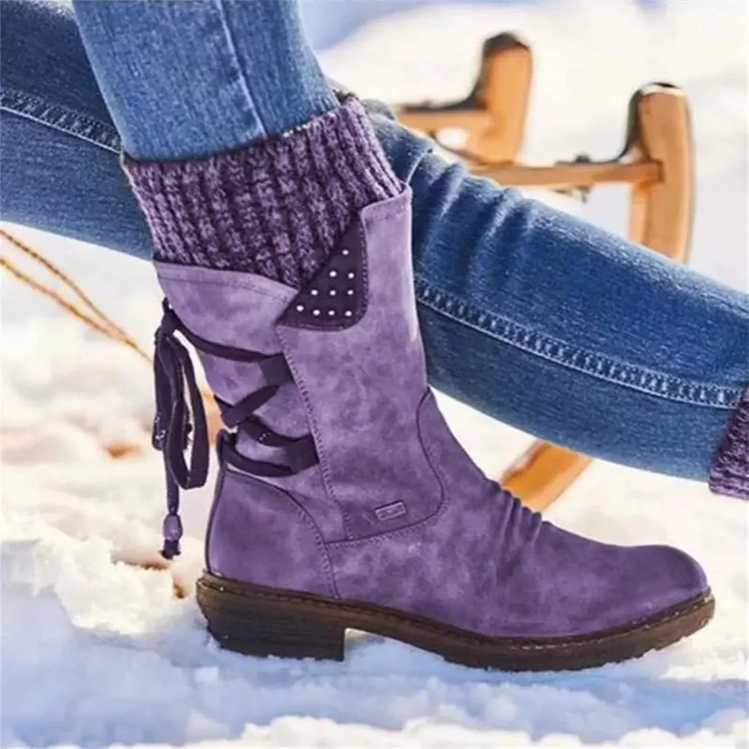 Ladmiple Boots For Women 2024 Low Heel Combat Boots Side Zipper Mid Calf Motorcycle Riding Military Biker Boots Ankle Booties