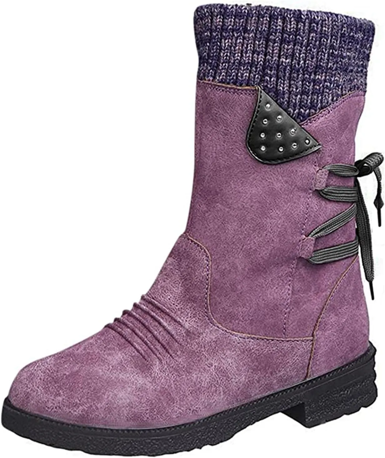 Ladmiple Boots For Women 2024 Low Heel Combat Boots Side Zipper Mid Calf Motorcycle Riding Military Biker Boots Ankle Booties