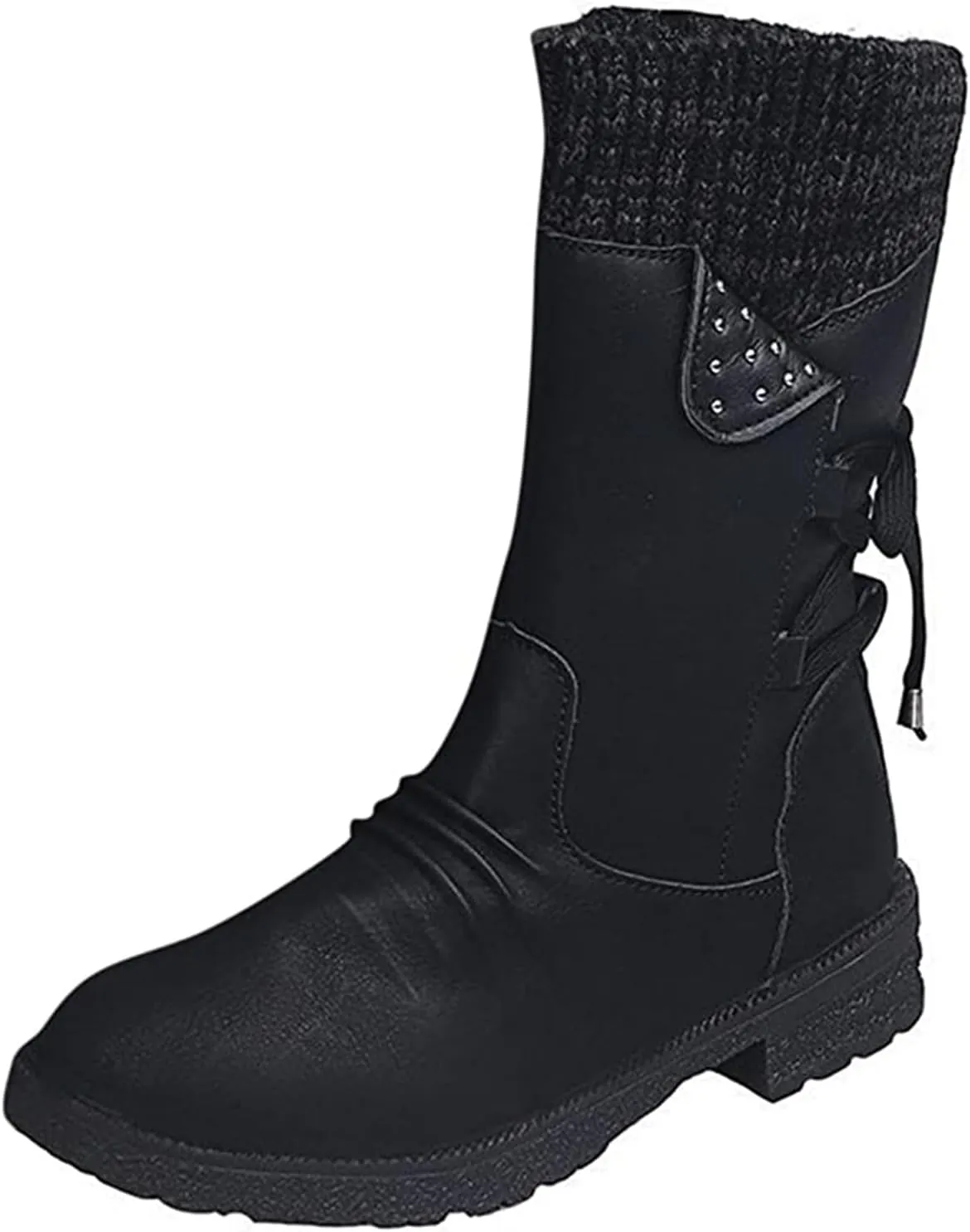Ladmiple Boots For Women 2024 Low Heel Combat Boots Side Zipper Mid Calf Motorcycle Riding Military Biker Boots Ankle Booties