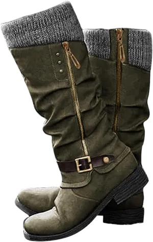 Ladmiple Boots For Women 2024 Low Heel Mid Calf Round-Toe Side Zip Punk Combat Boots Motorcycle Riding Biker Ankle Booties
