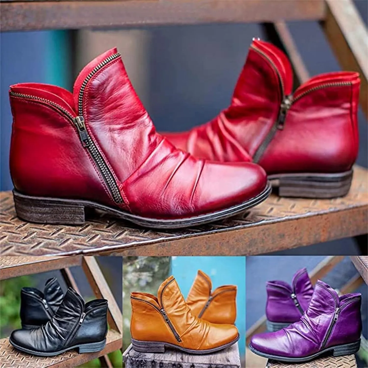 Ladmiple Boots For Women Ankle Booties Comfortable Walking Fashion Combat Boots Cowboy Cowgirl Western Short Booties