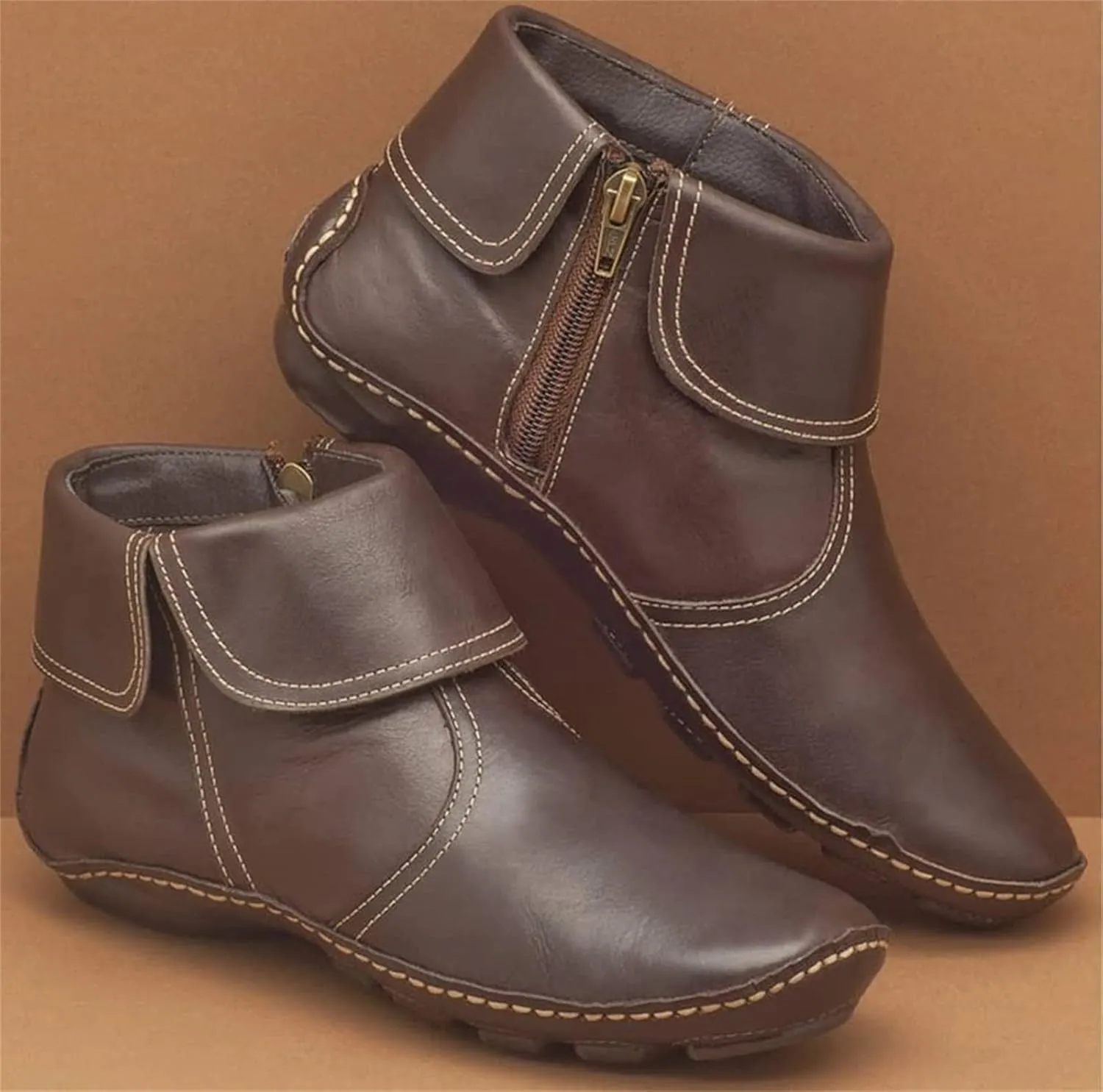 Ladmiple Boots For Women Ankle Booties Flat Heel Cowboy Western Fashion Cowgirl Combat Short Booties Walking Shoes 2024