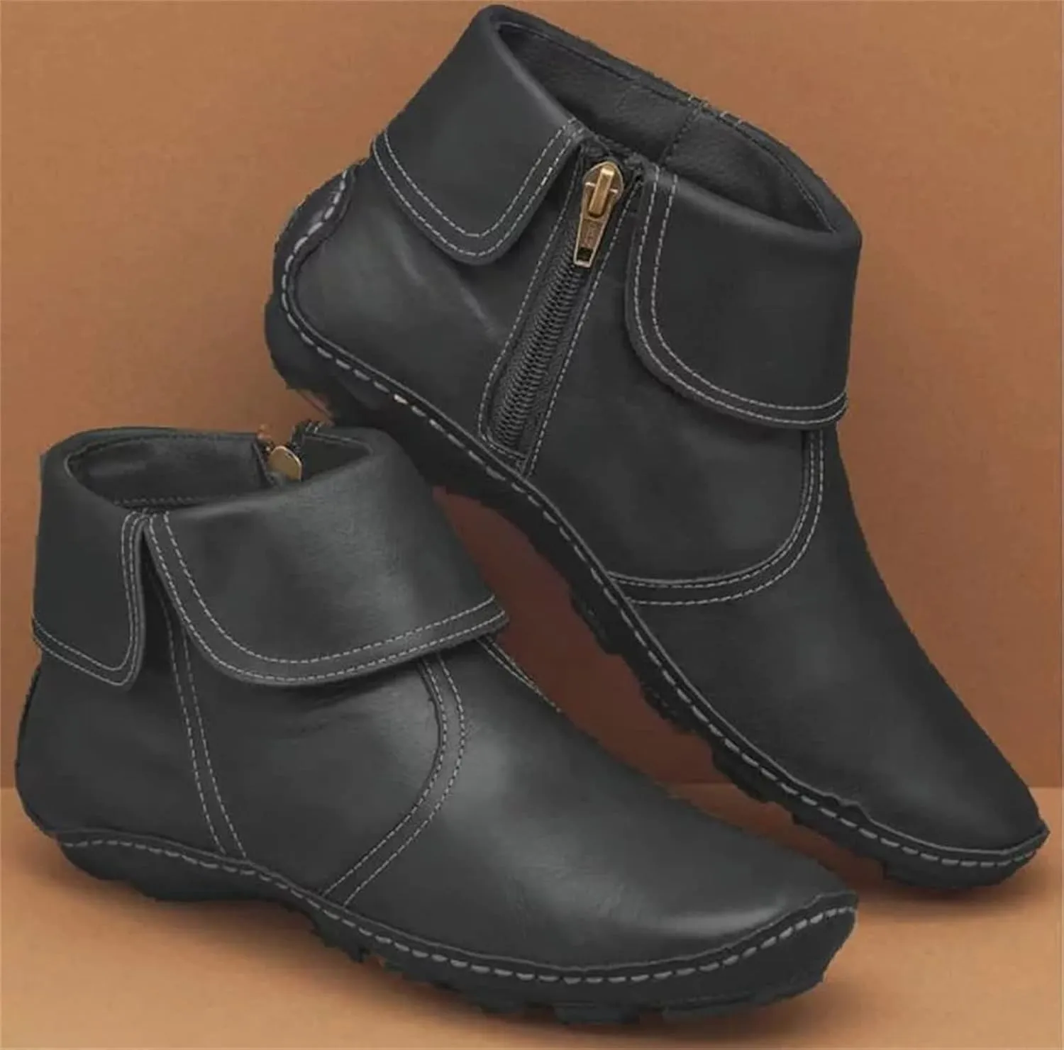 Ladmiple Boots For Women Ankle Booties Flat Heel Cowboy Western Fashion Cowgirl Combat Short Booties Walking Shoes 2024