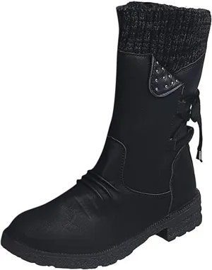 Ladmiple Boots For Women Ankle Booties Low Heel Mid Calf Combat Riding Fashion Winter Motorcycle Military Biker Boots