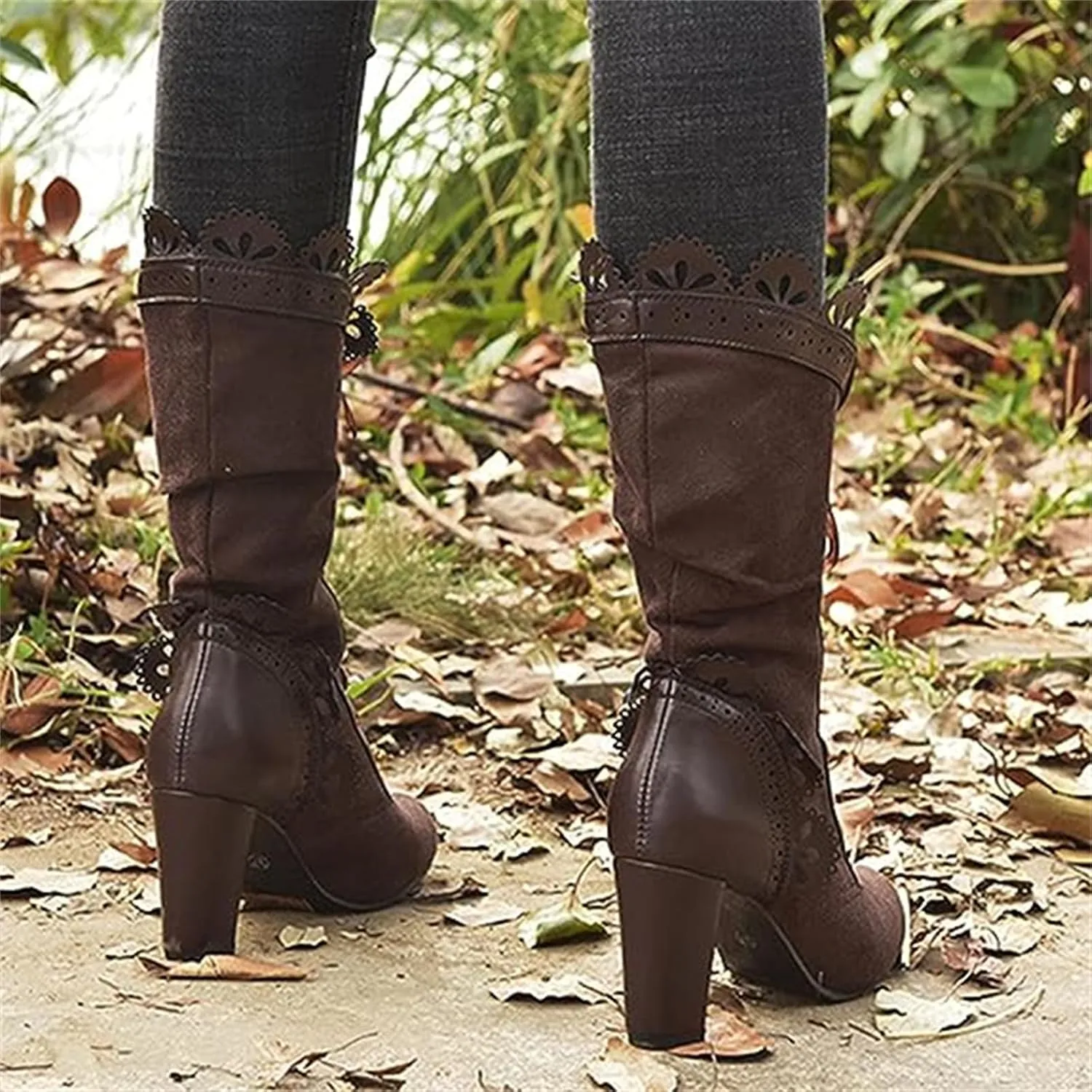 Ladmiple Boots For Women Fashion Dressy Chunky Low Heel Lace Up Knee High Boots Classic Western Combat Dress Shoes 2024