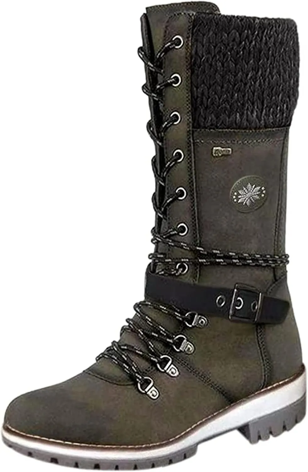 Ladmiple Combat Boots Womens Mid Calf Military Winter Boot Side Zipper Low Heel Motorcycle Riding Biker Western Ankle Booties