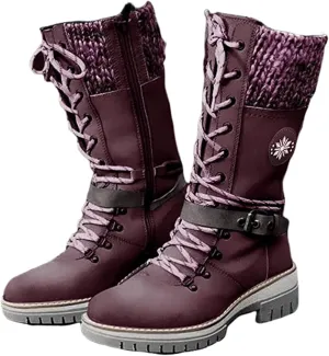 Ladmiple Combat Boots Womens Mid Calf Military Winter Boot Side Zipper Low Heel Motorcycle Riding Biker Western Ankle Booties