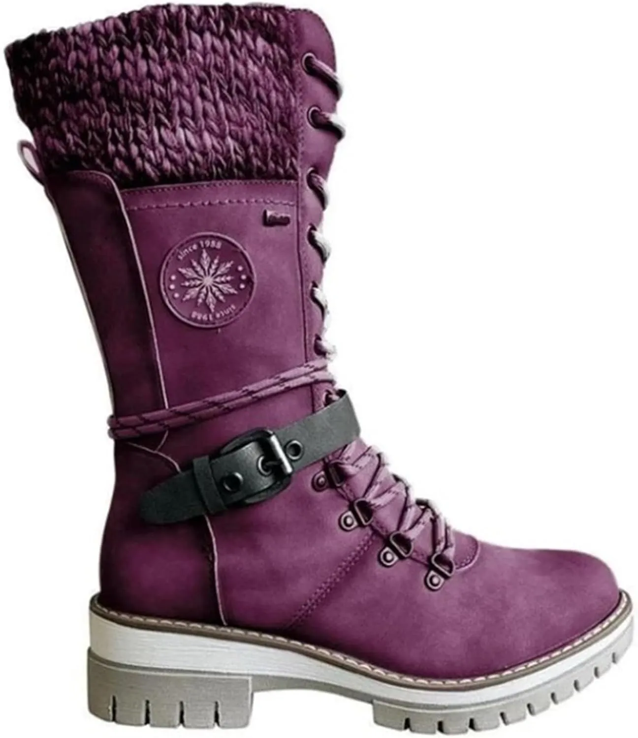 Ladmiple Combat Boots Womens Mid Calf Military Winter Boot Side Zipper Low Heel Motorcycle Riding Biker Western Ankle Booties