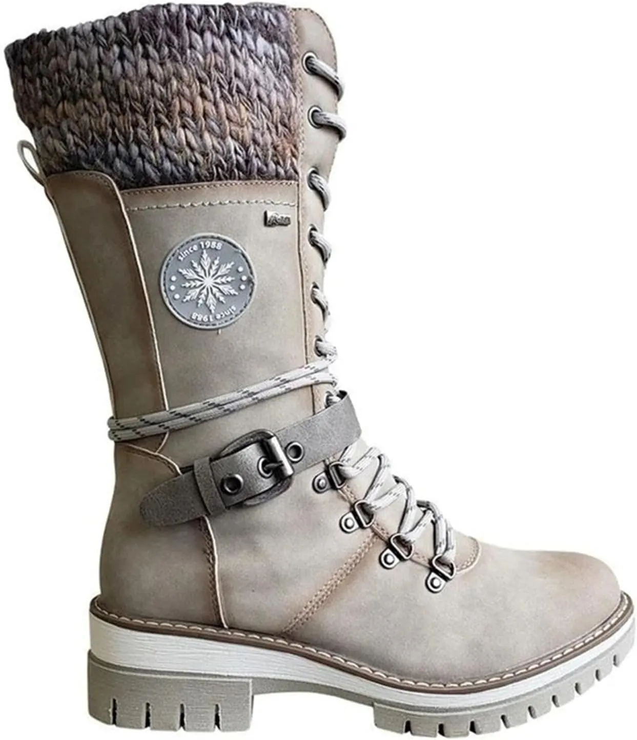 Ladmiple Combat Boots Womens Mid Calf Side Zipper Military Shoes Low Heel Motorcycle Riding Biker Western Dress Ankle Booties