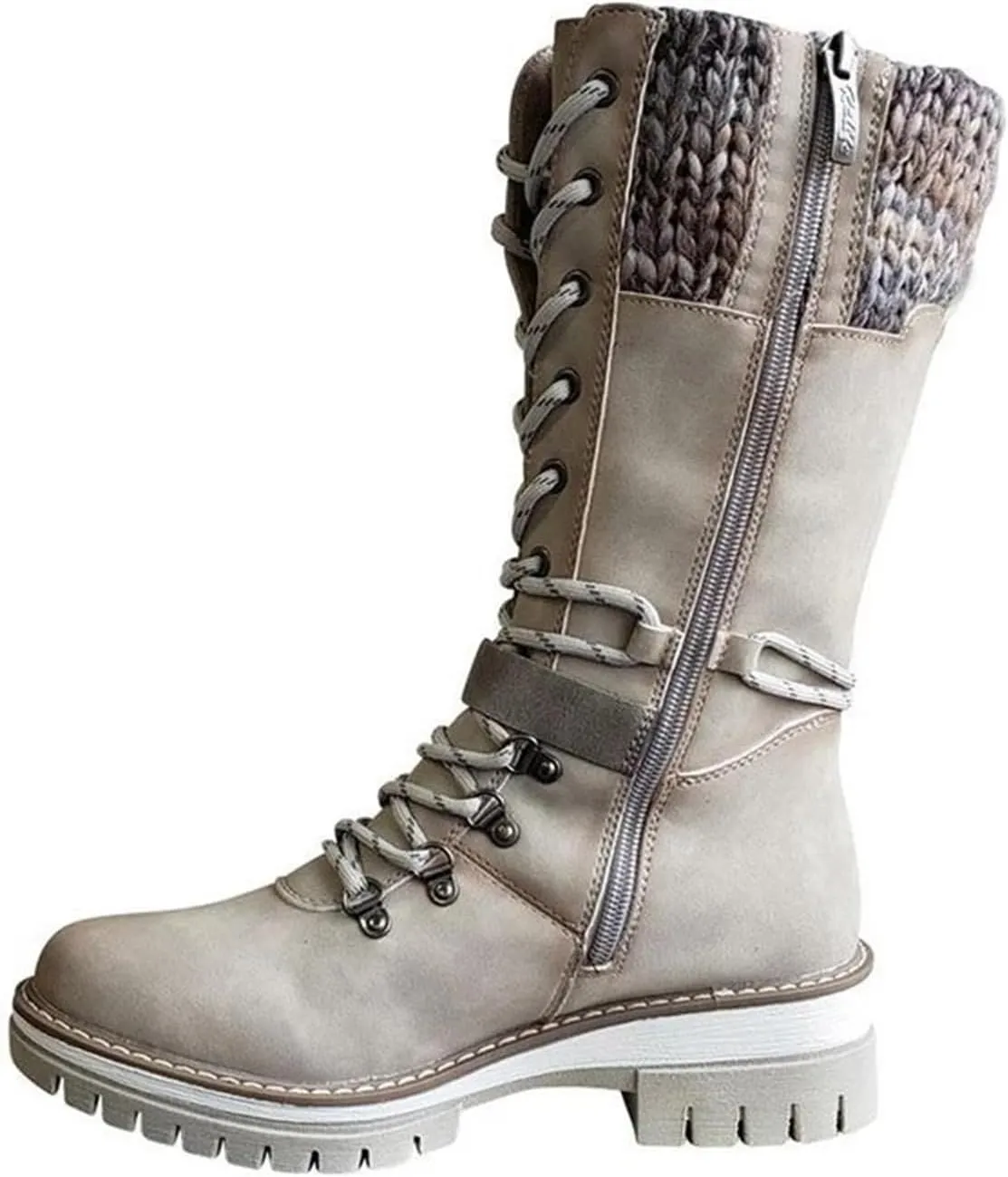Ladmiple Combat Boots Womens Mid Calf Side Zipper Military Shoes Low Heel Motorcycle Riding Biker Western Dress Ankle Booties