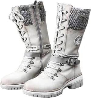 Ladmiple Combat Boots Womens Mid Calf Side Zipper Military Shoes Low Heel Motorcycle Riding Biker Western Dress Ankle Booties