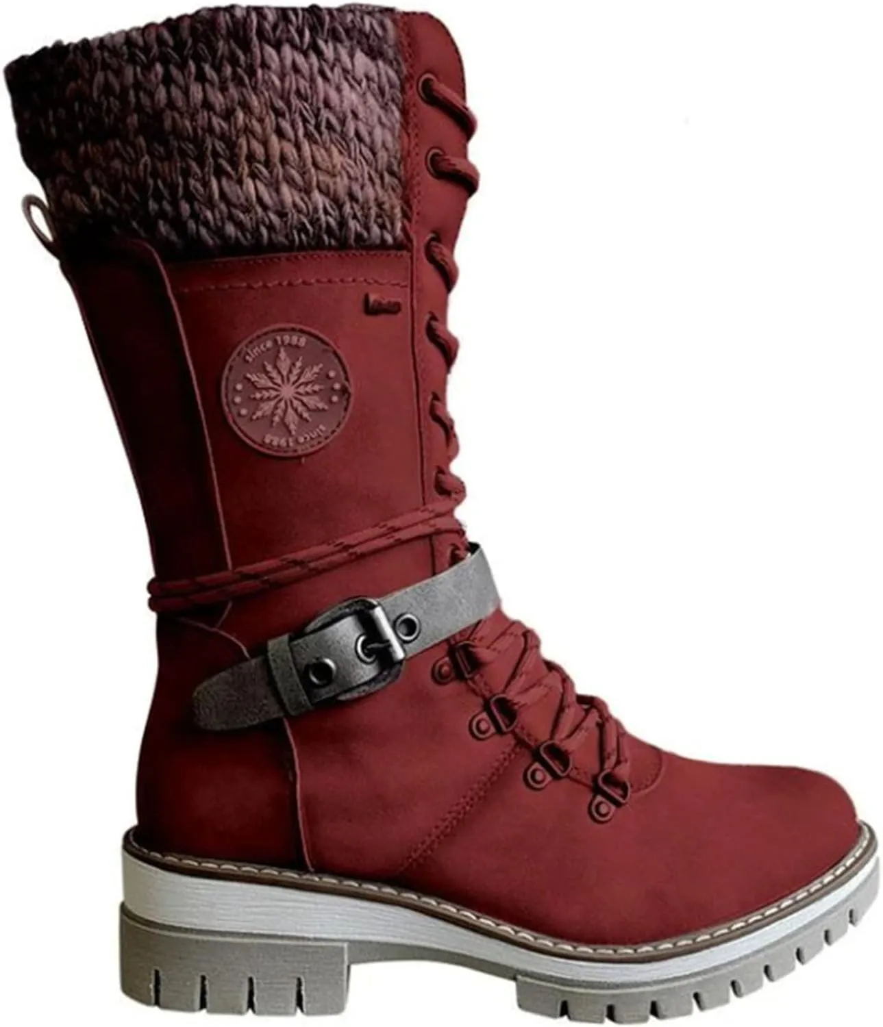 Ladmiple Fall Boots For Women 2024 Wide Calf Mid Calf Ankle Booties Side Zipper Low Heel Motorcycle Combat Riding Biker Boots