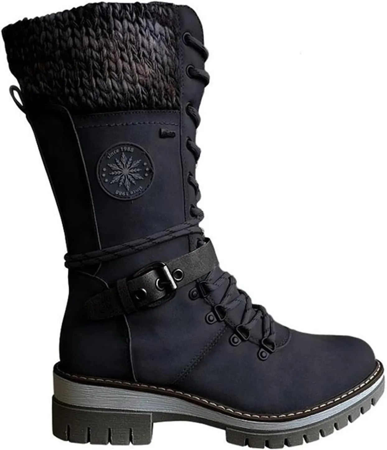 Ladmiple Fall Boots For Women 2024 Wide Calf Mid Calf Ankle Booties Side Zipper Low Heel Motorcycle Combat Riding Biker Boots