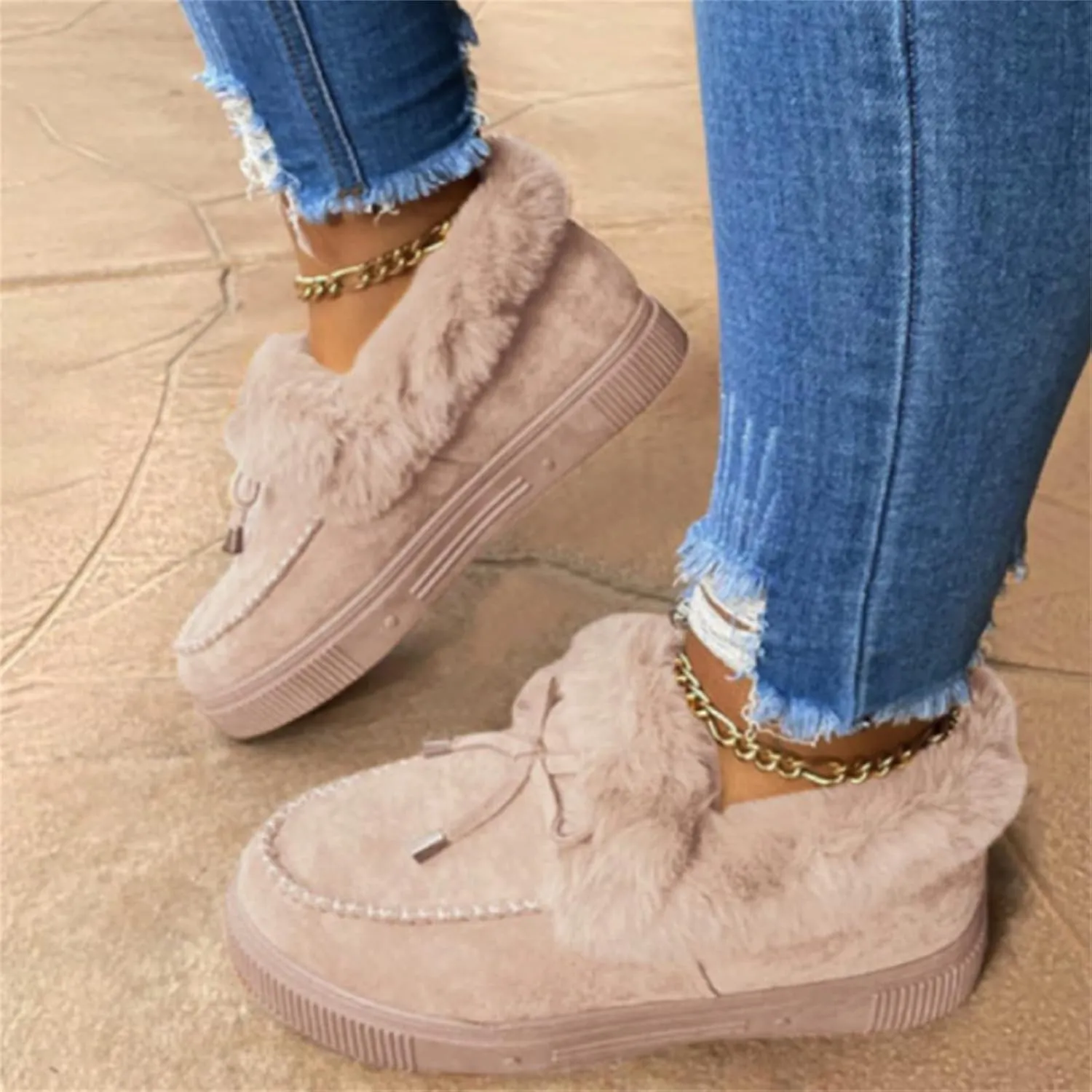 Ladmiple Snow Boots For Women Cute Wide Calf Slip On Winter Warm Ankle Booties Fashion Fur Lined Thickening Outdoor Shoes