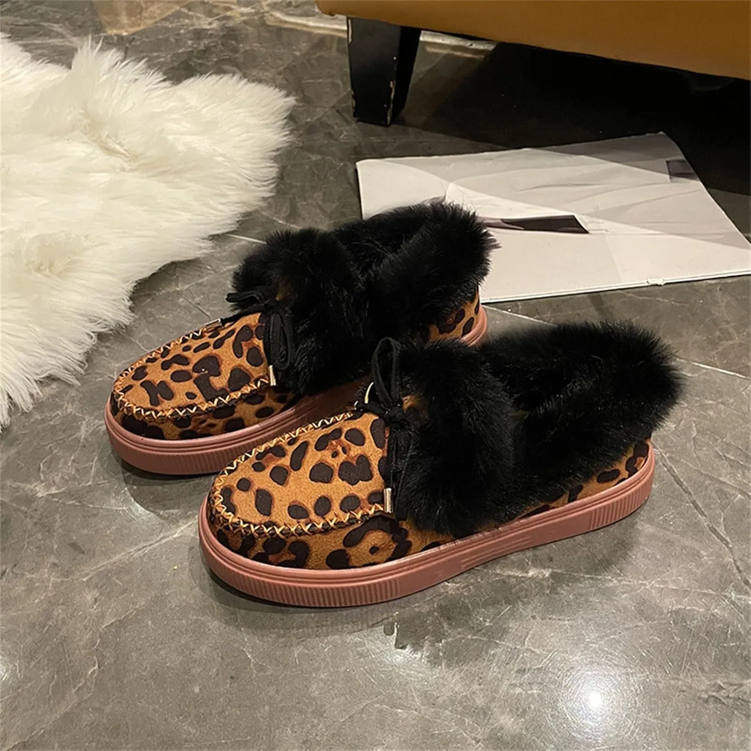 Ladmiple Snow Boots For Women Wide Faux Fur Lined Winter Ankle Booties Classic Slip On Fashion Casual Warm Walking Shoes