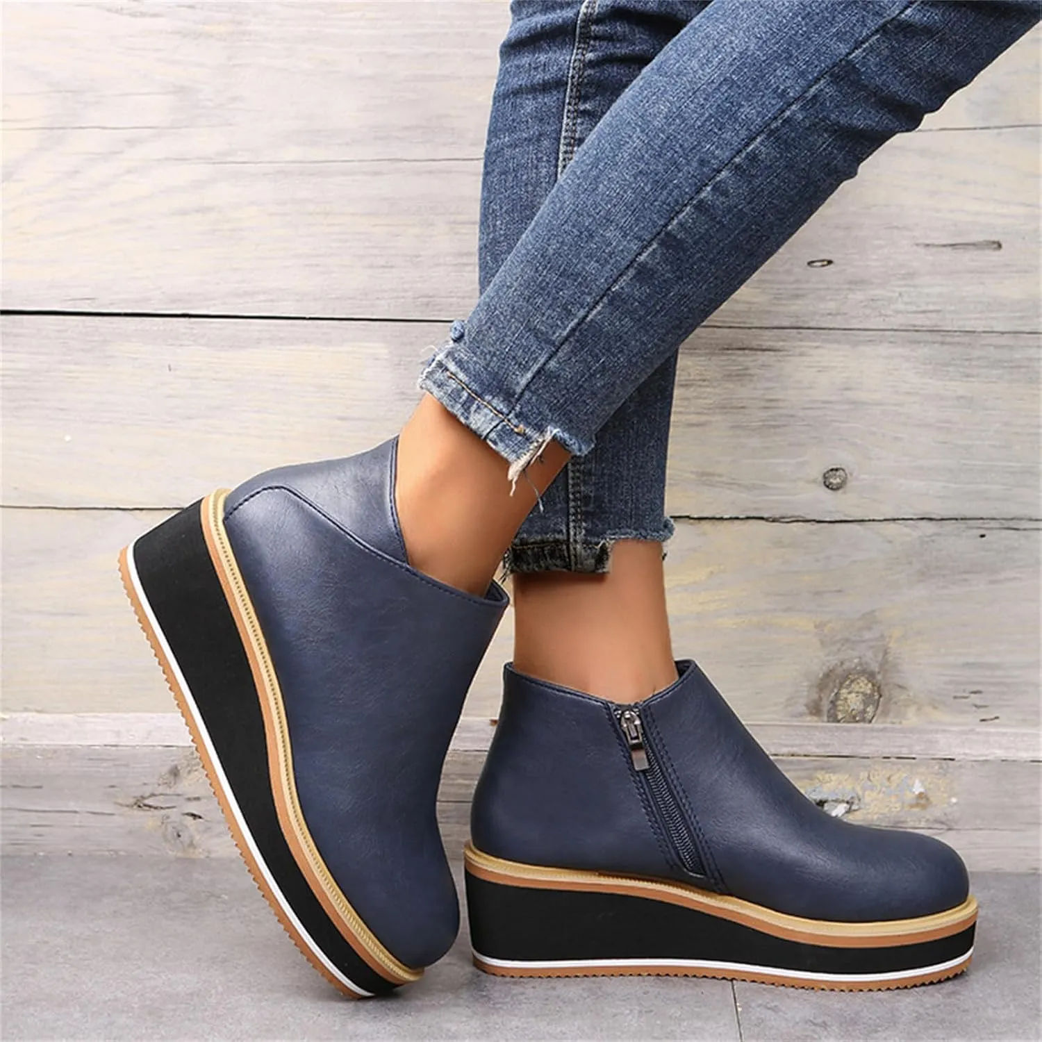 Ladmiple Wedge Boots For Women Wide Width Casual Fashion Low Wedge Heel Ankle Booties Dress Shoes Western Short Booties 2024