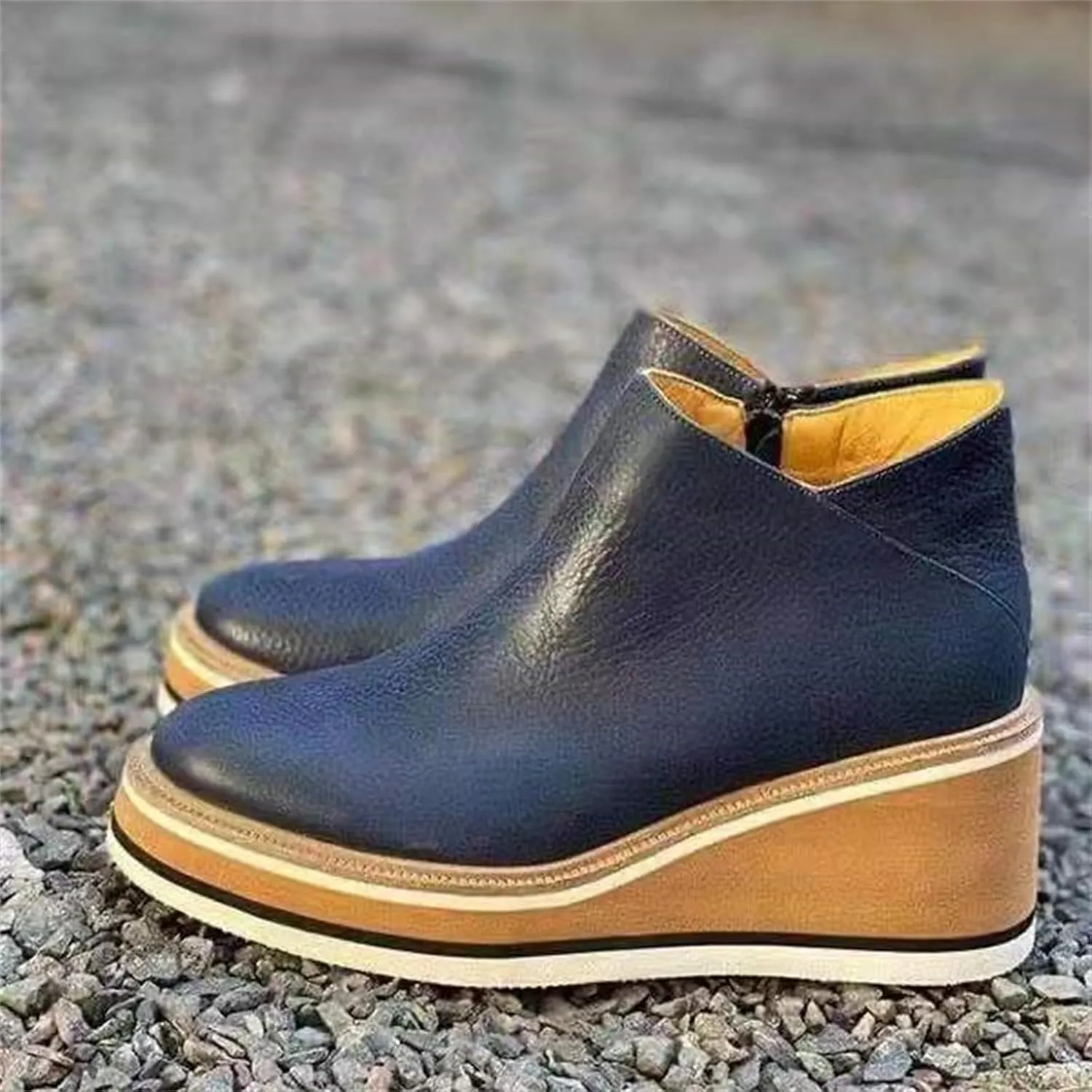 Ladmiple Wedge Boots For Women Wide Width Casual Fashion Low Wedge Heel Ankle Booties Dress Shoes Western Short Booties 2024