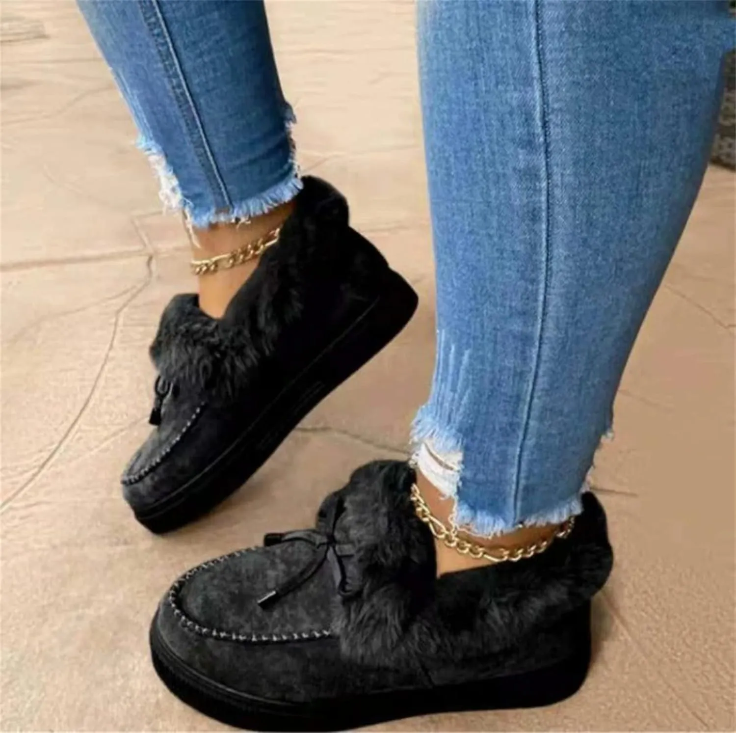 Ladmiple Winter Boots For Women Cute Slip On Warm Snow Ankle Booties Fashion Fur Lined Outdoor Comfortable Walking Shoes