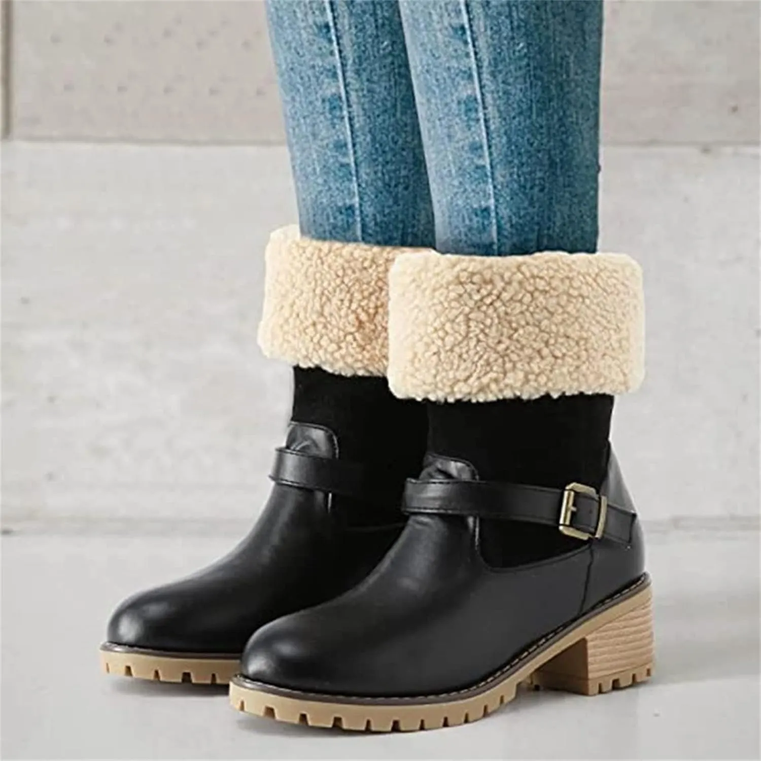 Ladmiple Winter Boots For Women Tall Mid Calf Casual Warm Fur-Lined Comfortable Winter Snow Boots Outdoor Walking Shoes