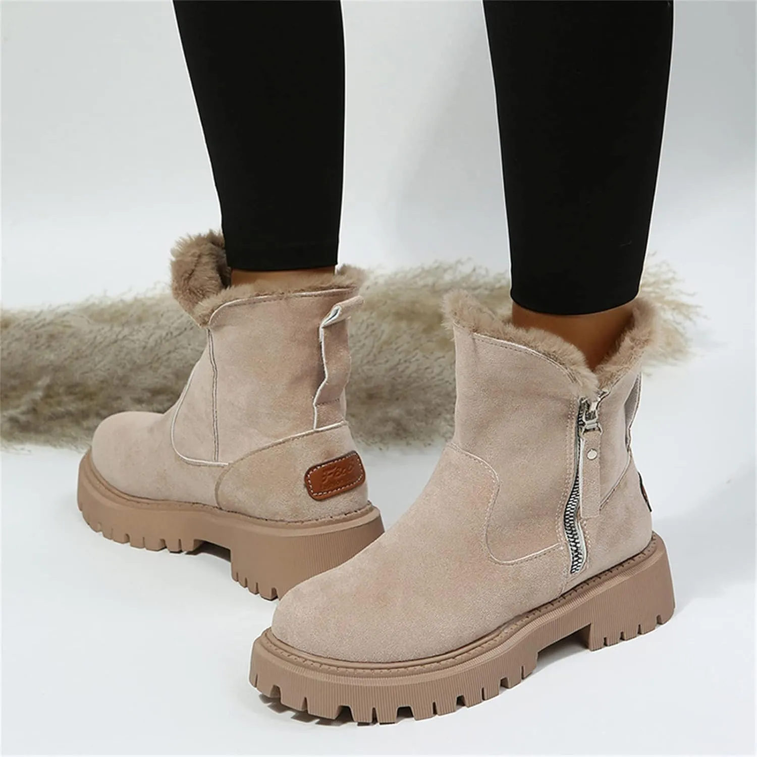 Ladmiple Winter Boots For Women Wide Width Snow Boots Classic Faux Fur Lined Slip On Ankle Booties Warm Walking Shoes