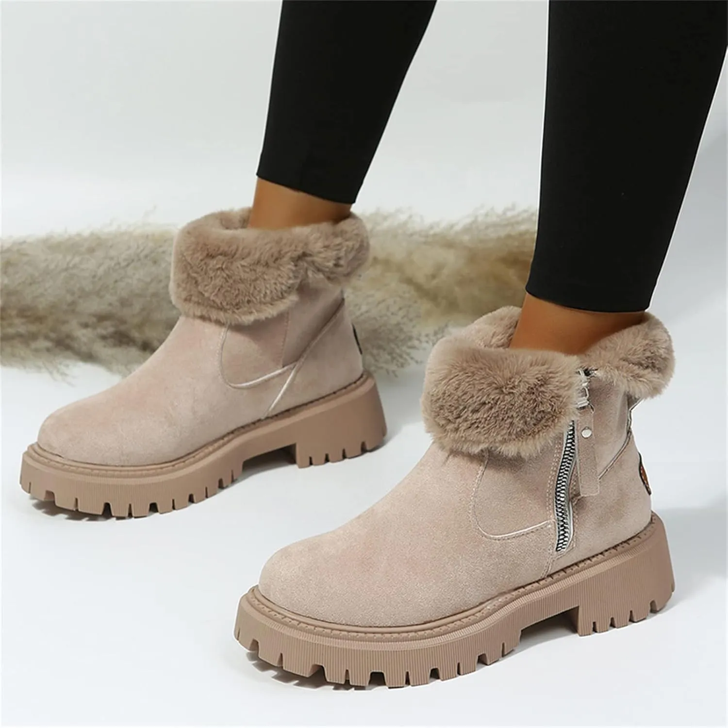 Ladmiple Winter Boots For Women Wide Width Snow Boots Classic Faux Fur Lined Slip On Ankle Booties Warm Walking Shoes