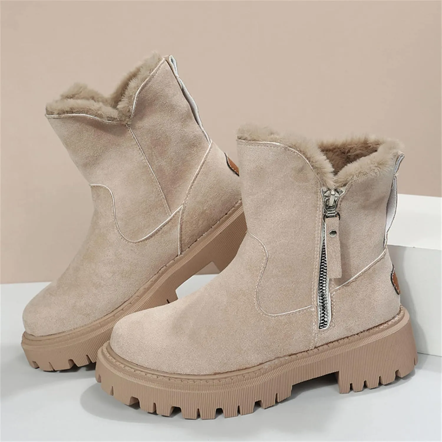 Ladmiple Winter Boots For Women Wide Width Snow Boots Classic Faux Fur Lined Slip On Ankle Booties Warm Walking Shoes