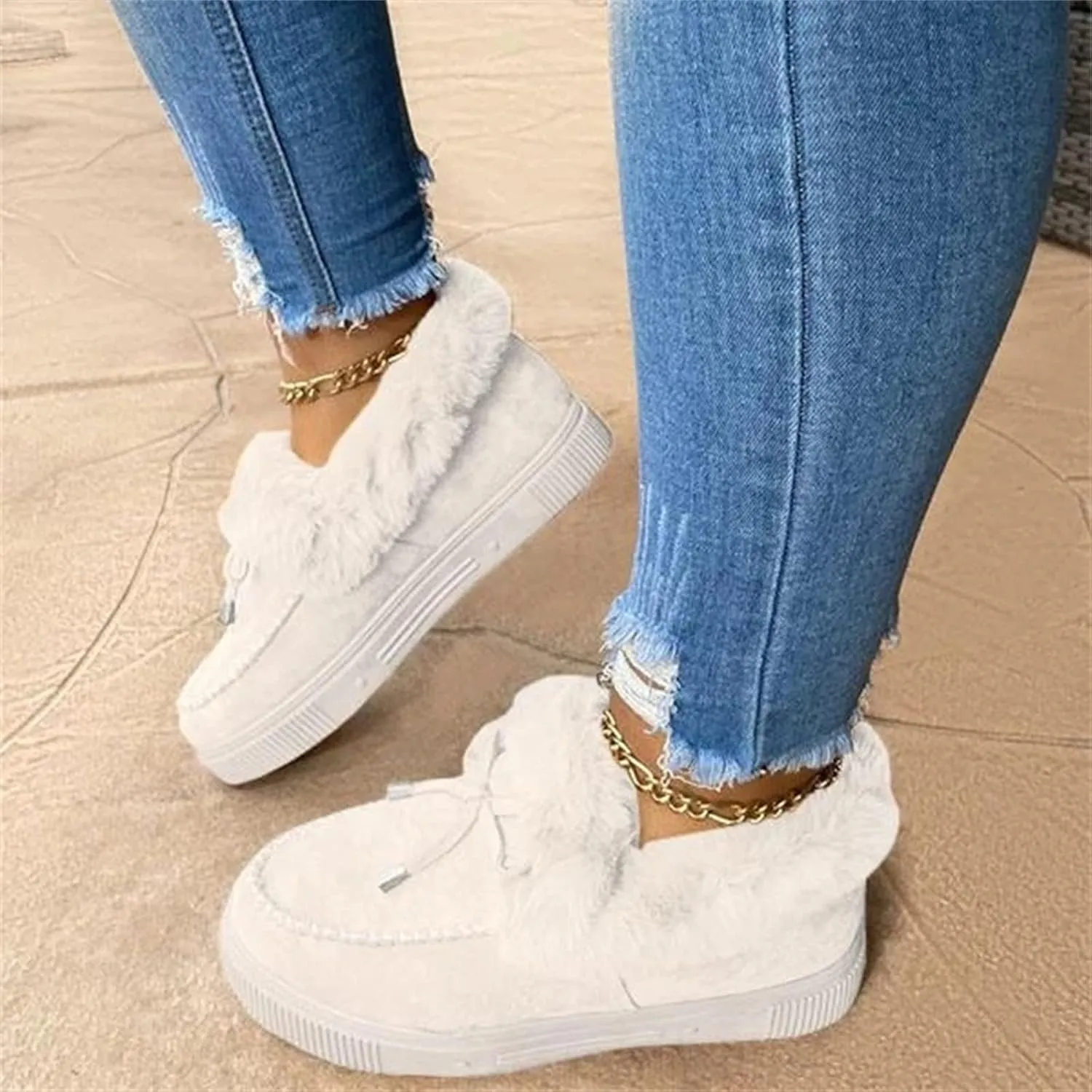 Ladmiple Winter Boots For Women Wide Width Snow Boots Warm Ankle Booties Comfort Slip On Outdoor Fur Lined Walking Shoes