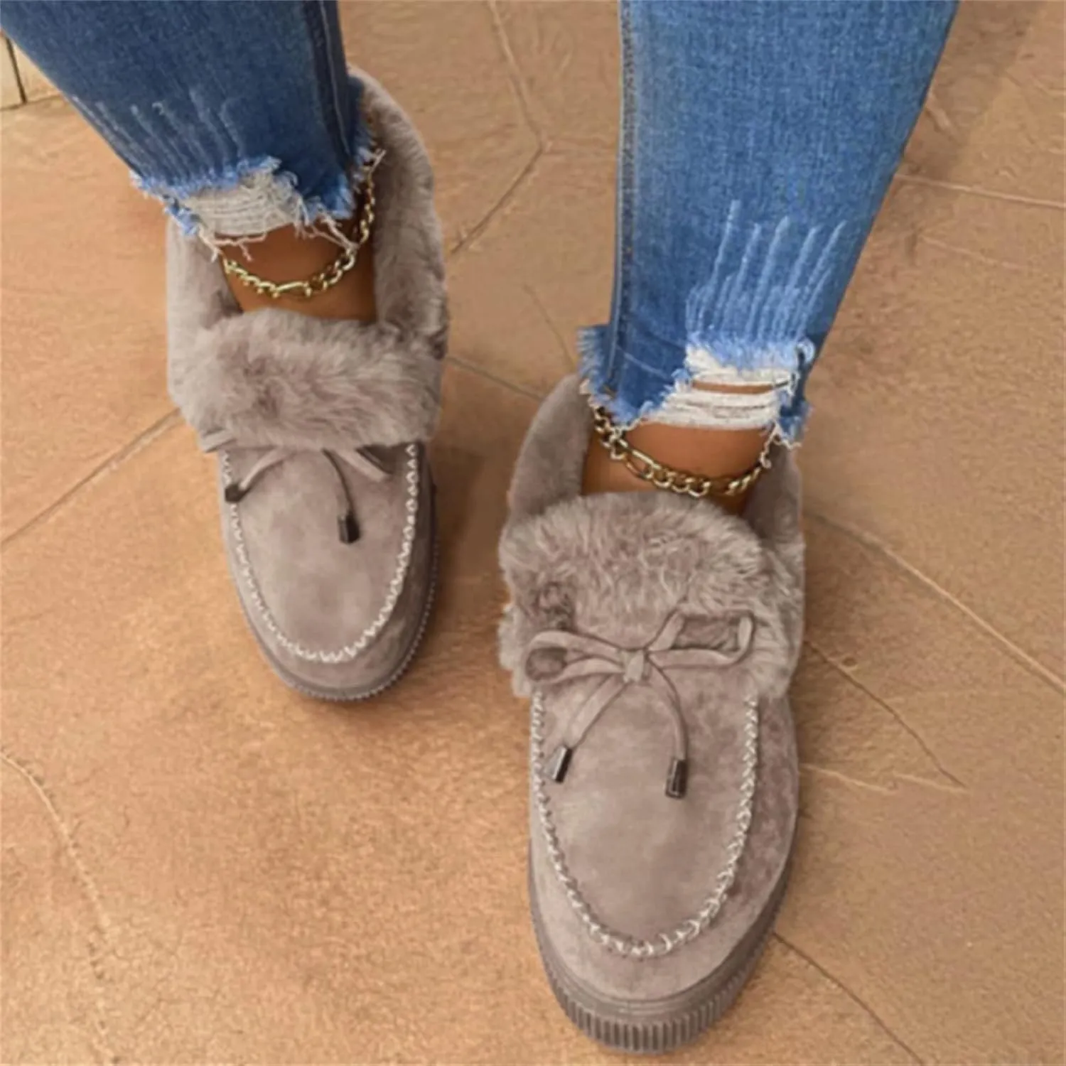 Ladmiple Winter Boots For Women Wide Width Snow Boots Warm Ankle Booties Comfort Slip On Outdoor Fur Lined Walking Shoes